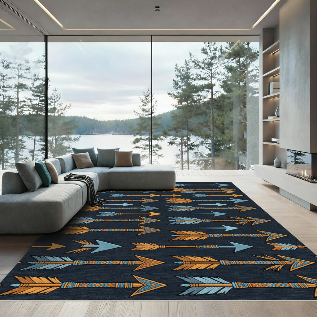 Orange and Blue Feathered Arrow Boho Rug