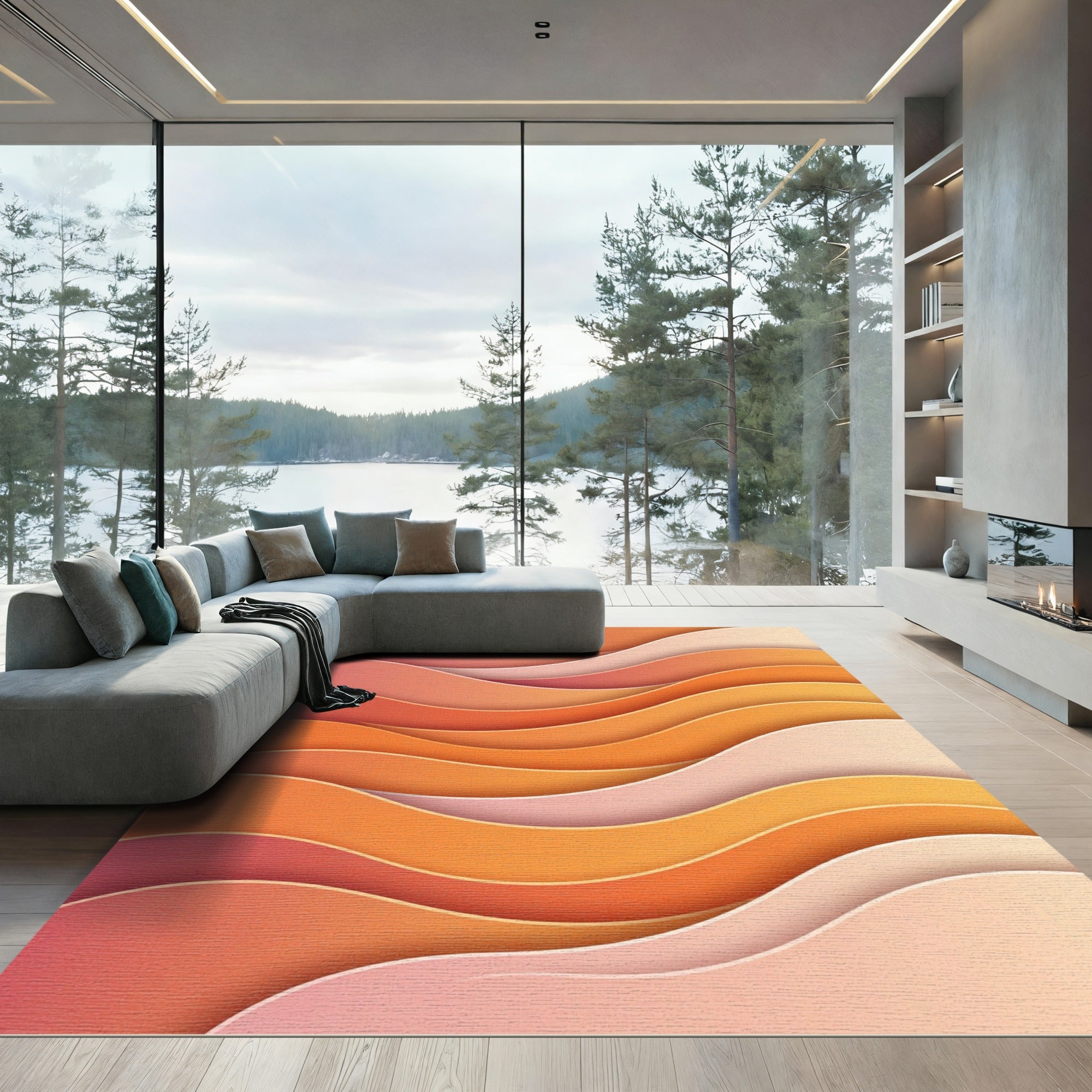 Abstract Sunset Layered Wave Rug