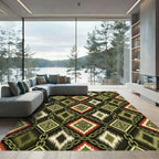 Olive Green Geometric Chain Diamond Art Rug