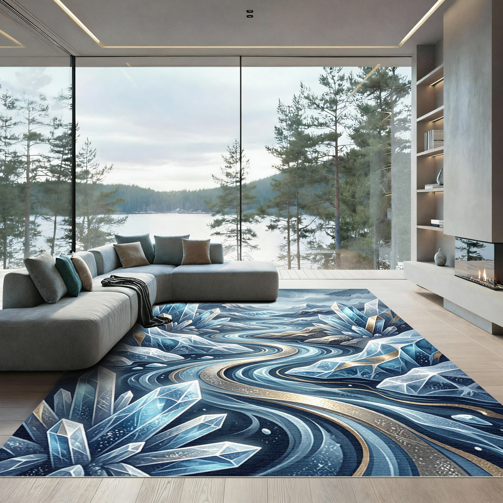 Icy Blue Crystal River Landscape Rug