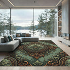 Ornate Sage Green Floral Medallion Rug