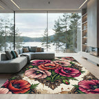 Elegant Poppy Floral Baroque Medallion Rug