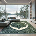 Deep Emerald Floral Mandala Border Rug