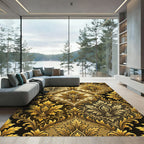 Elegant Golden Damask Leaf Scroll Rug