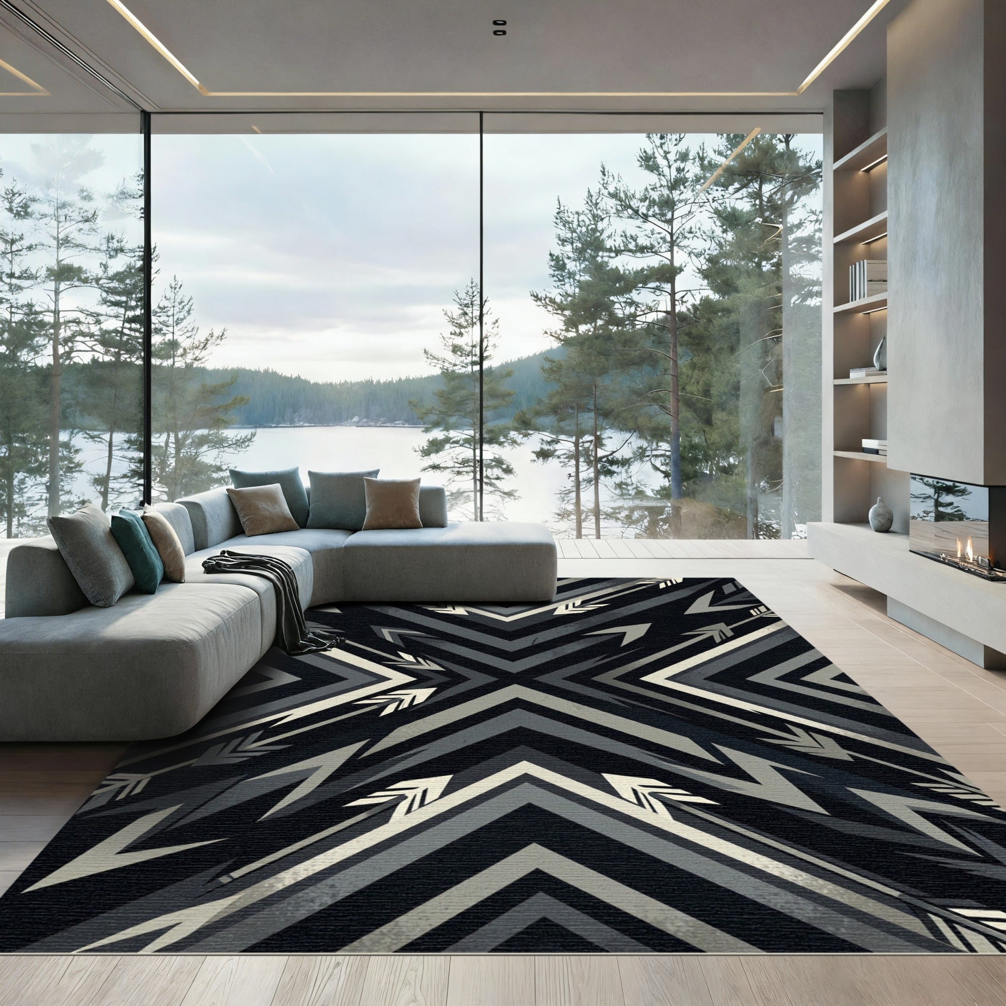Black and Gray Arrow Chevron Rug