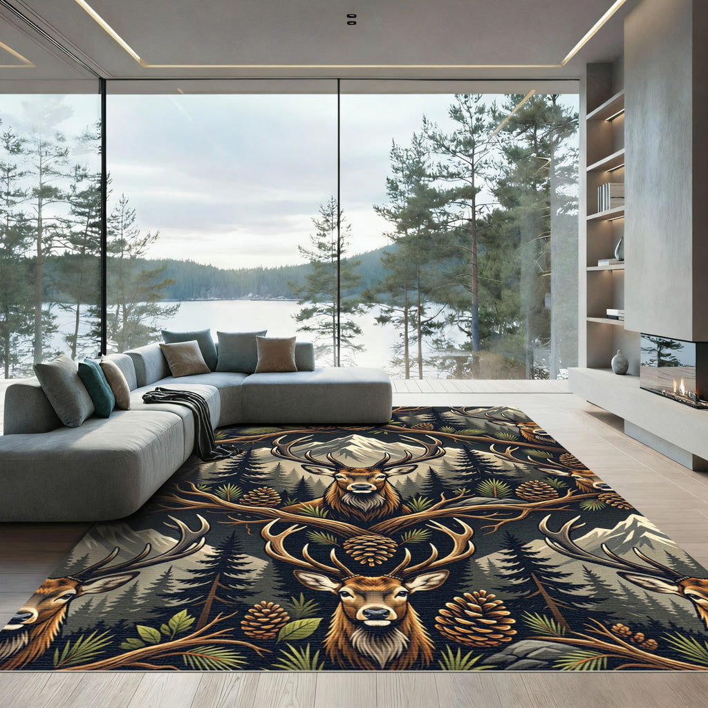 Rustic Mountain Stag Forest Woodland Rug