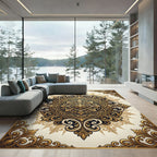 ornate gold baroque circular medallion Rug