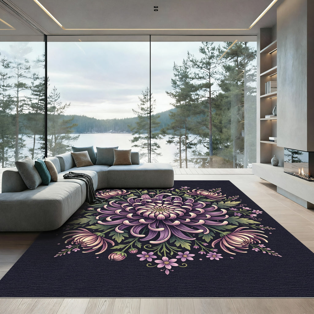 Purple Chrysanthemum Garden Medallion Rug