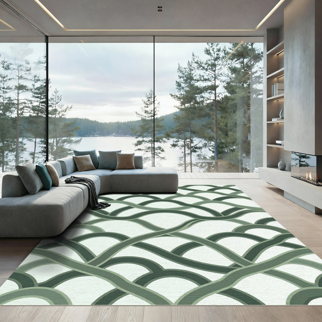 Sage Green Interlocking Wavy Arc Rug