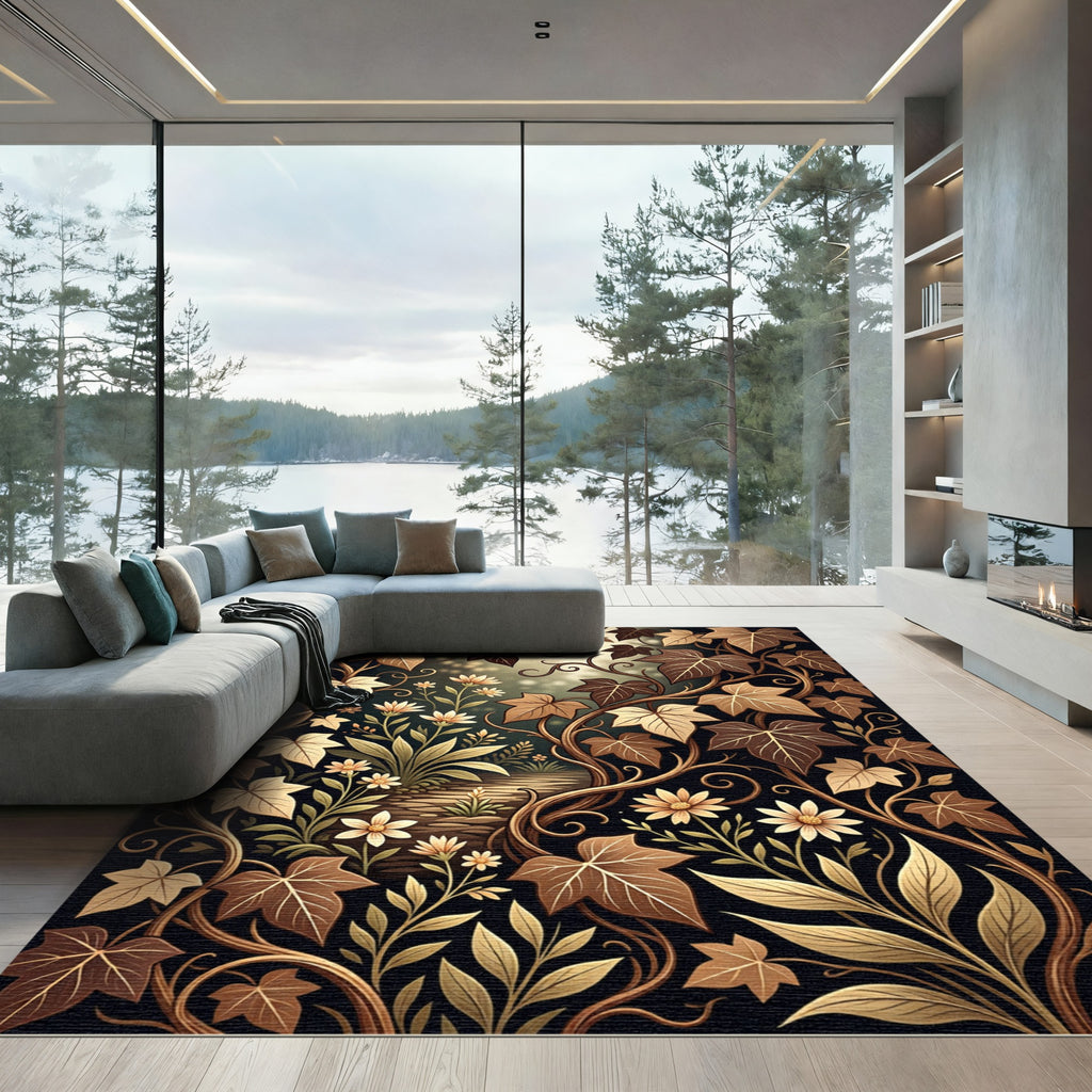 Golden Earth Toned Floral Vine Rug
