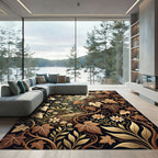 Golden Earth Toned Floral Vine Rug