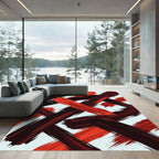 Crimson And Burgundy Brush Stroke Swirl Rug