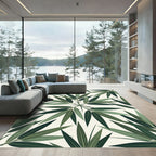 Lush Green Botanical Bamboo Leaf Rug