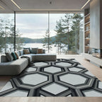 Modern Sophisticated Gray Geometric Hexagon Rug