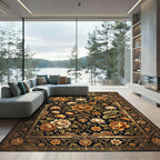 Golden Orange Floral Medallion Dark Rug