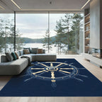 Timeless Navy Coastal Ship Wheel Illustration Rug