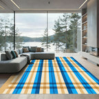 Modern Blue and Gold Plaid Grid Rug