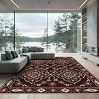 Dark Red Floral Medallion Lattice Rug