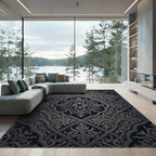 Ornate Gray Floral Medallion Lattice Rug