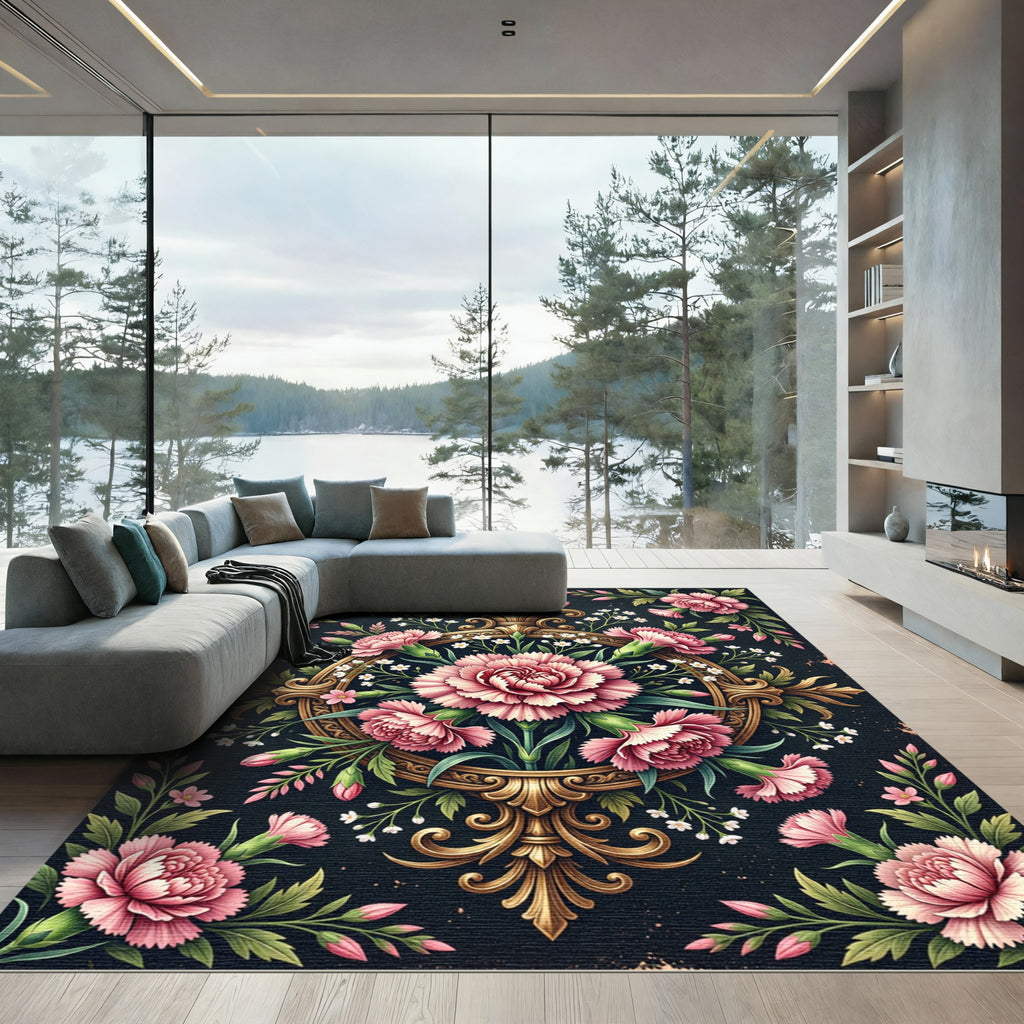 Vintage Pink Carnation Golden Medallion Rug