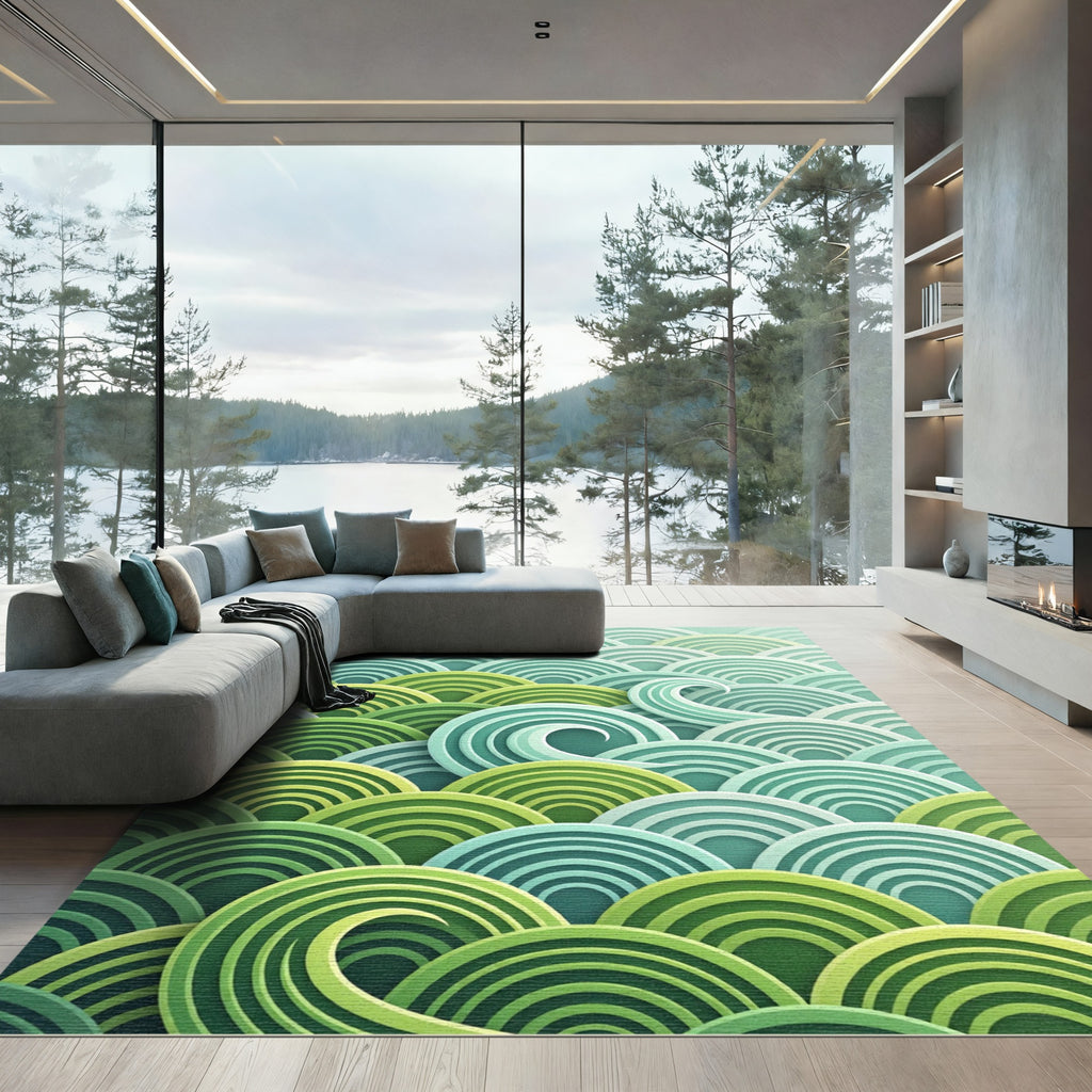 Green Aqua Layered Wave Composition Rug