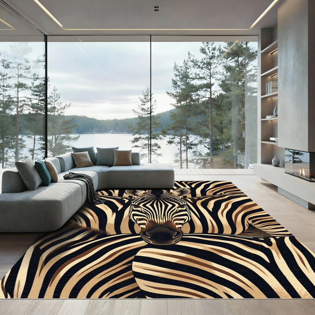 Black Brown Zebra Stripe Close-up Rug