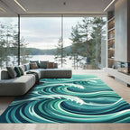 Dynamic Azure Ocean Wave Swirl Rug