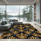 Luxurious Golden Crown Black Isometric Mural Rug