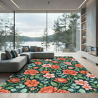 Dark Botanical Rose Floral Meadow Rug