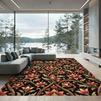Ornate Crimson Floral Vine Scroll Rug