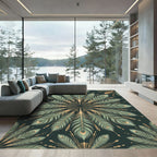 Emerald Gold Peacock Feather Fan Rug