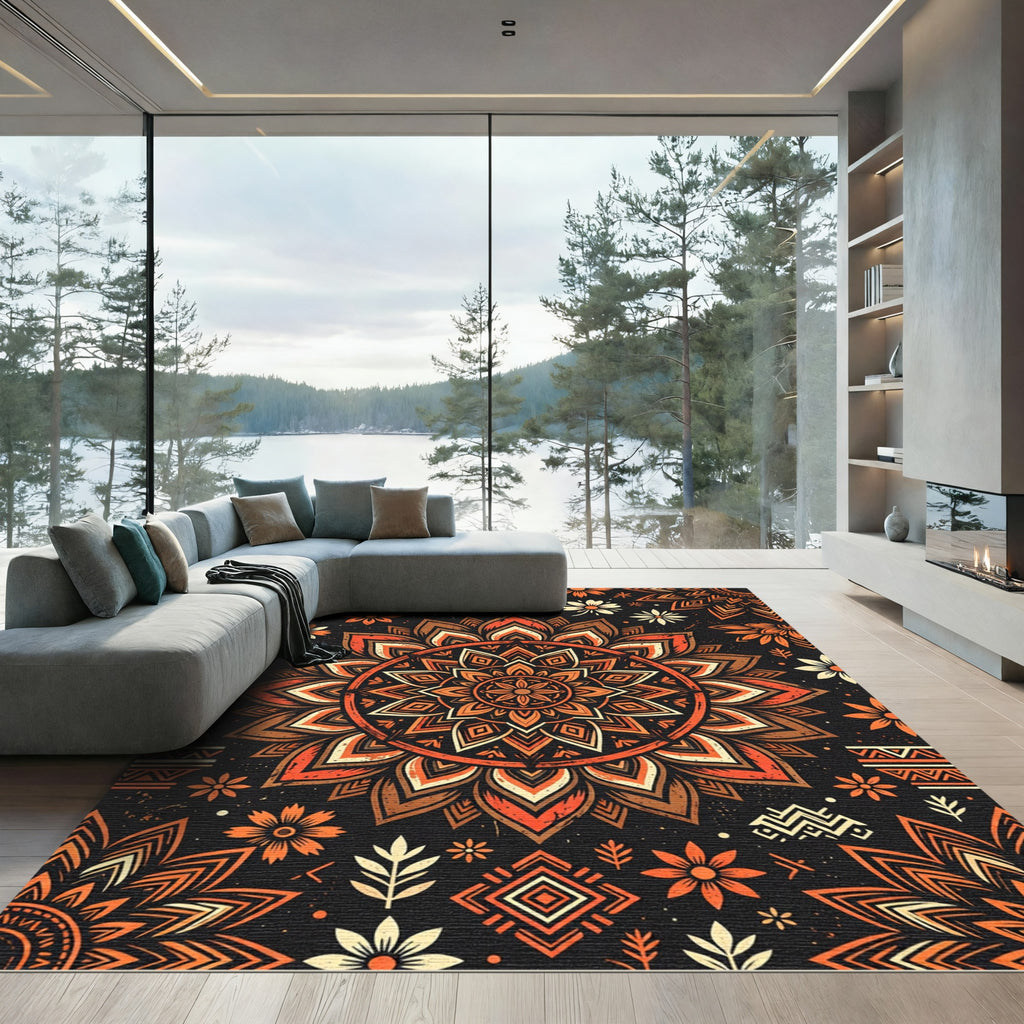 Burnt Orange Mandala Floral Medallion Rug