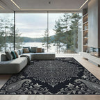 Ornate Silver Paisley Mandala Rug