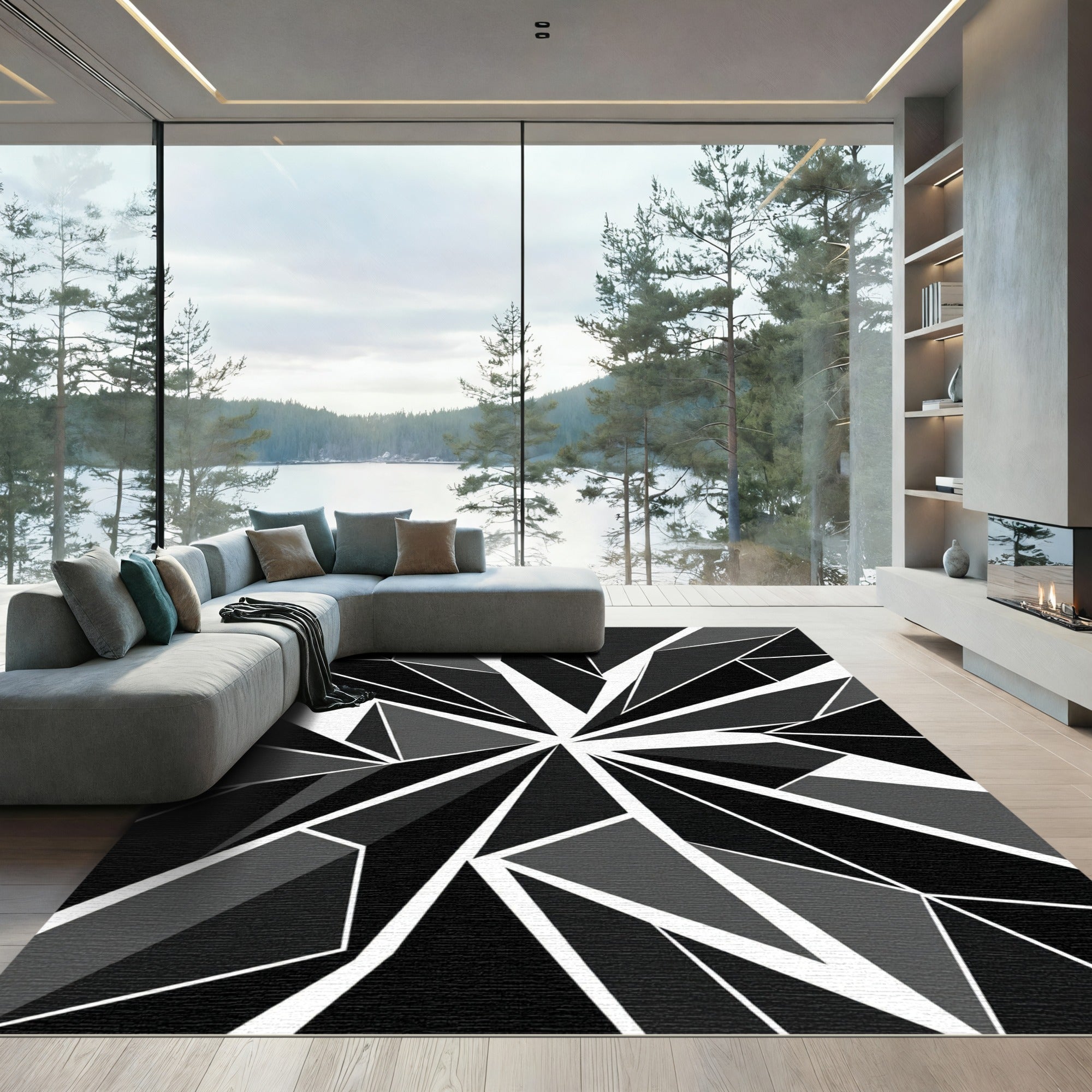 Monochrome Abstract Geometric Star Fragment Rug