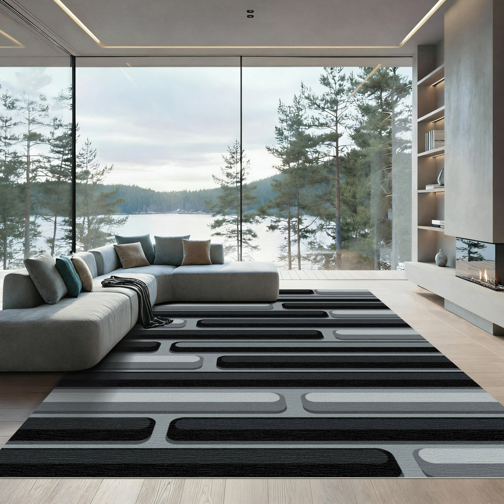 Monochromatic Slate Stack Ribbed Rug