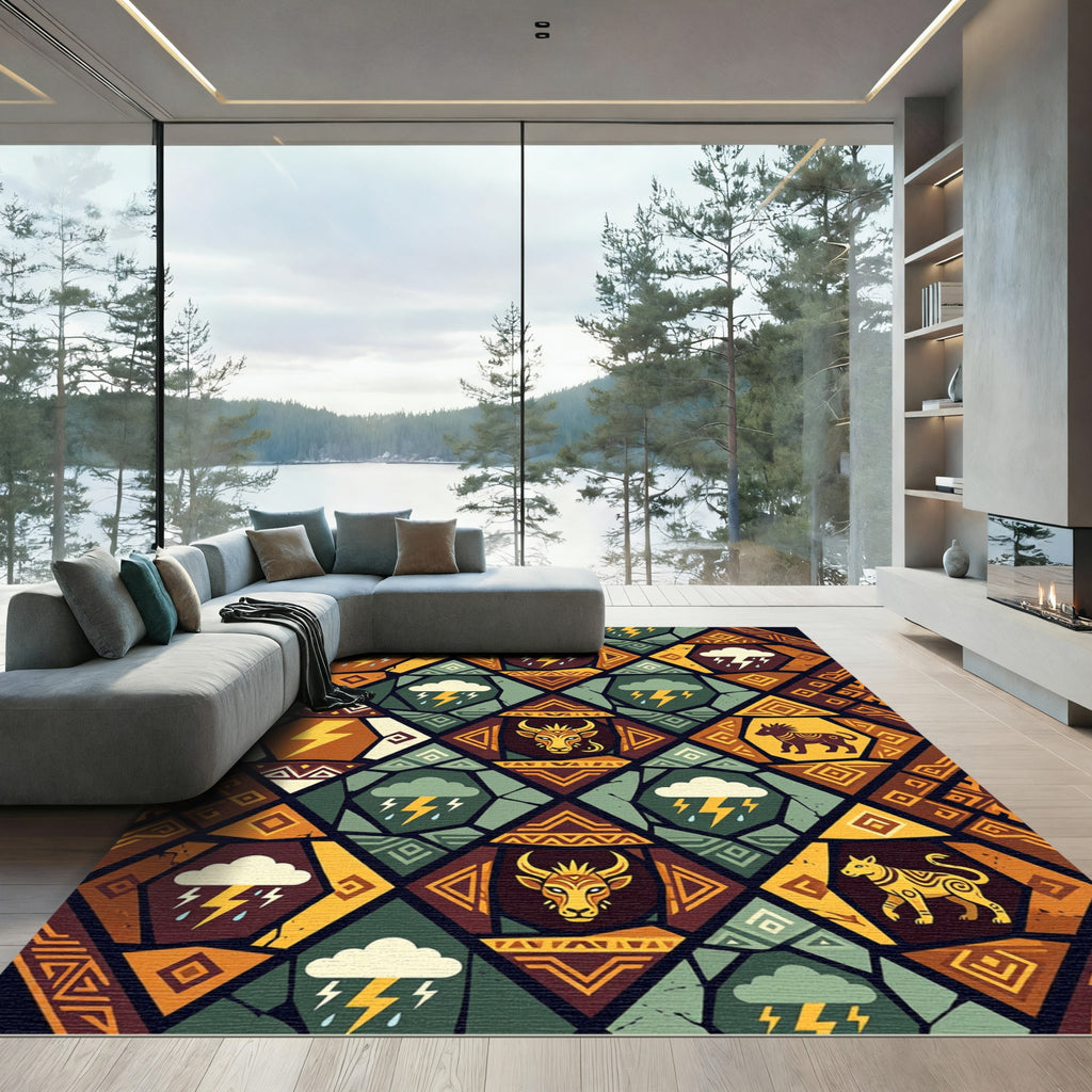 Earthy Thunderstorm Animal Geometric Patchwork Rug