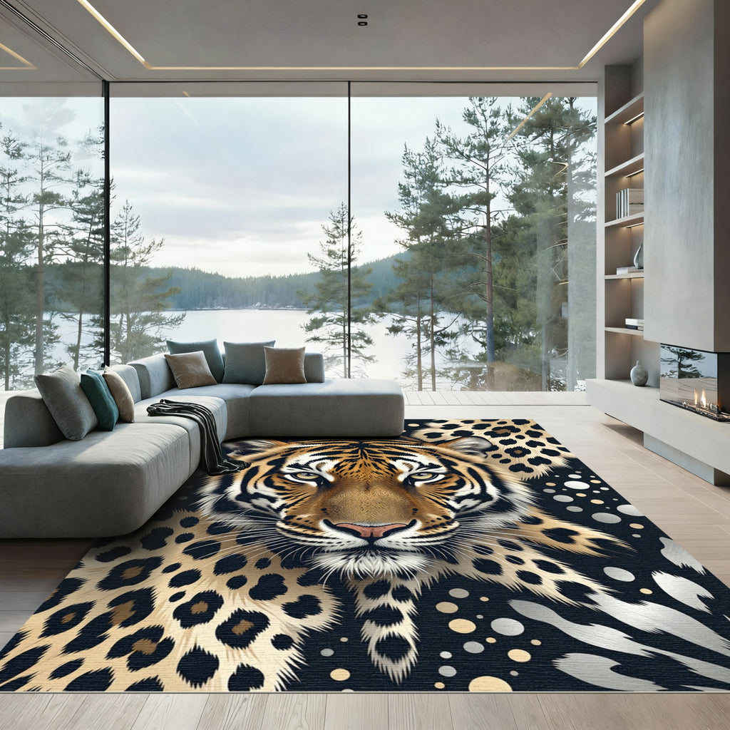 Majestic Tiger Face Leopard Spot Fusion Rug