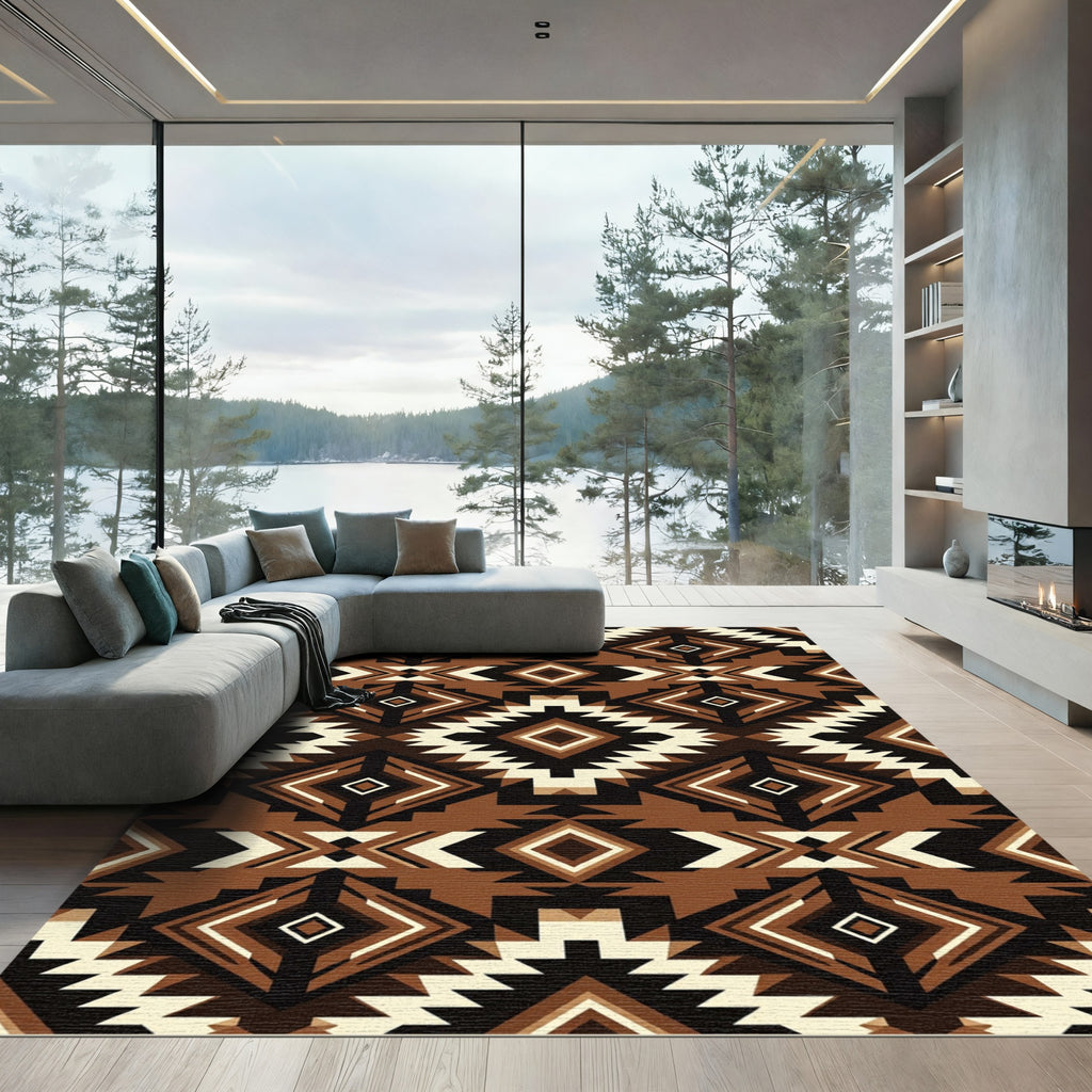 Earthy Brown Geometric Diamond Navajo Rug
