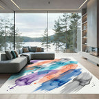 Watercolor Palette Abstract Blue Orange Brushstrokes Rug