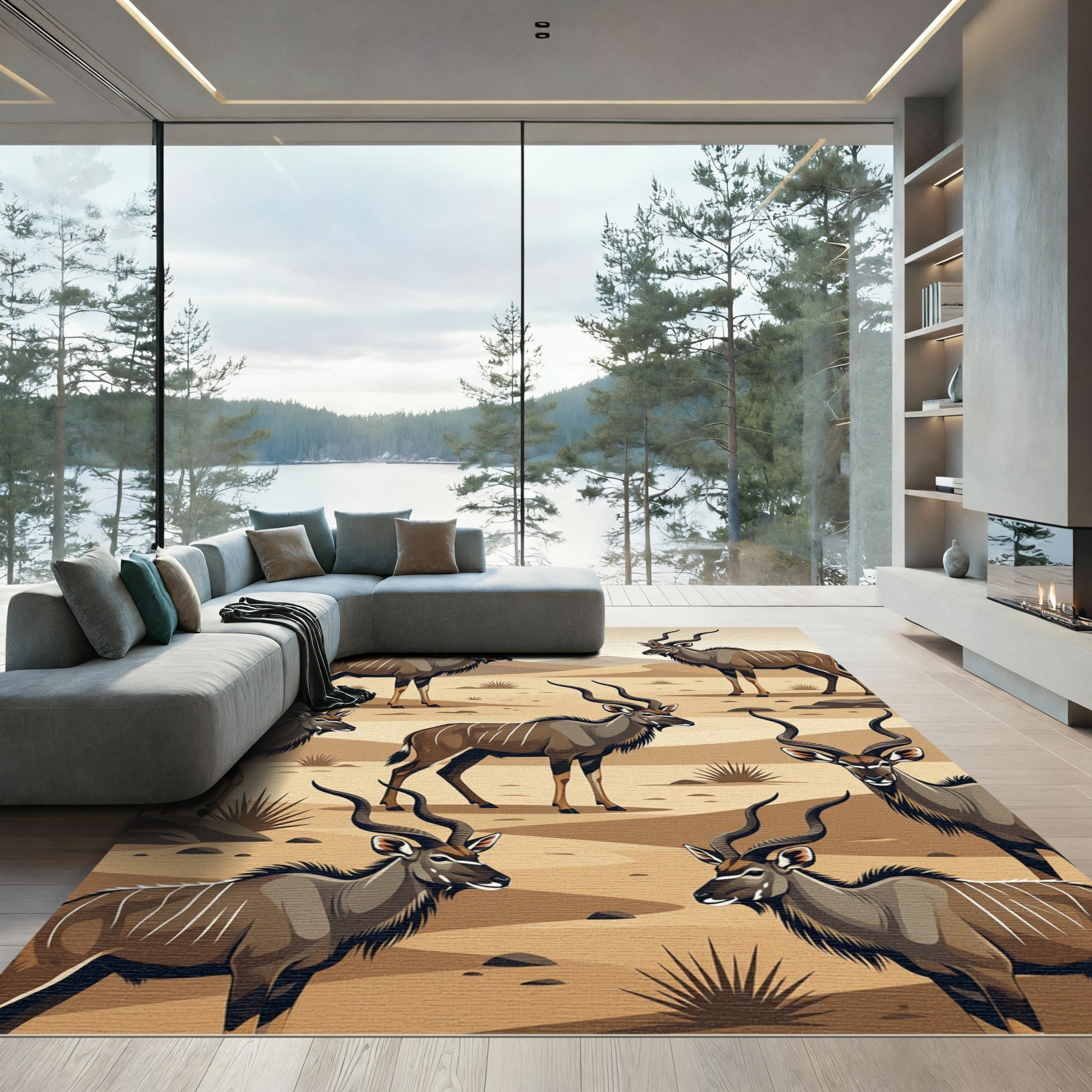 Desert Antelope Beige Savannah Art Rug