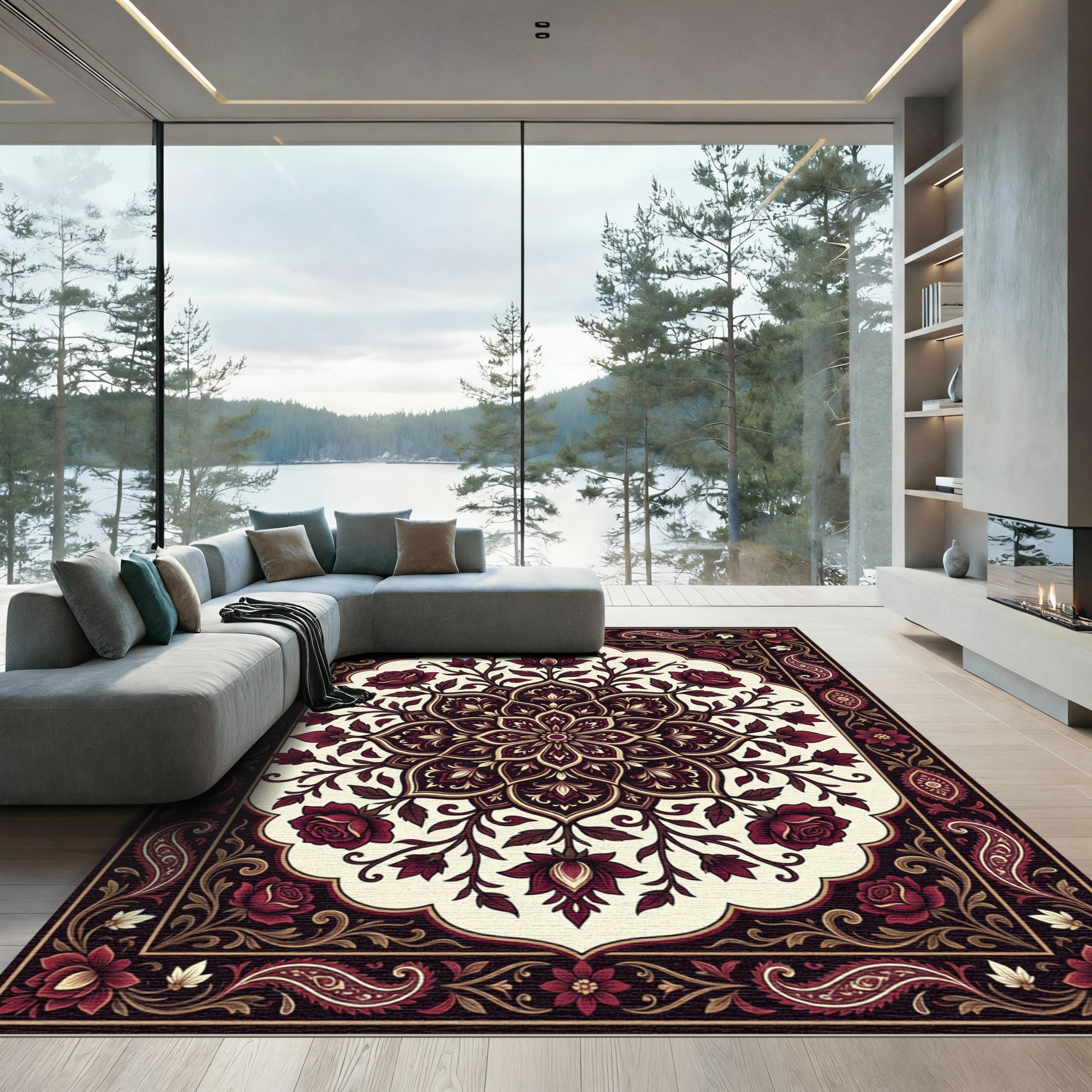 Burgundy Crimson Floral Paisley Medallion Rug