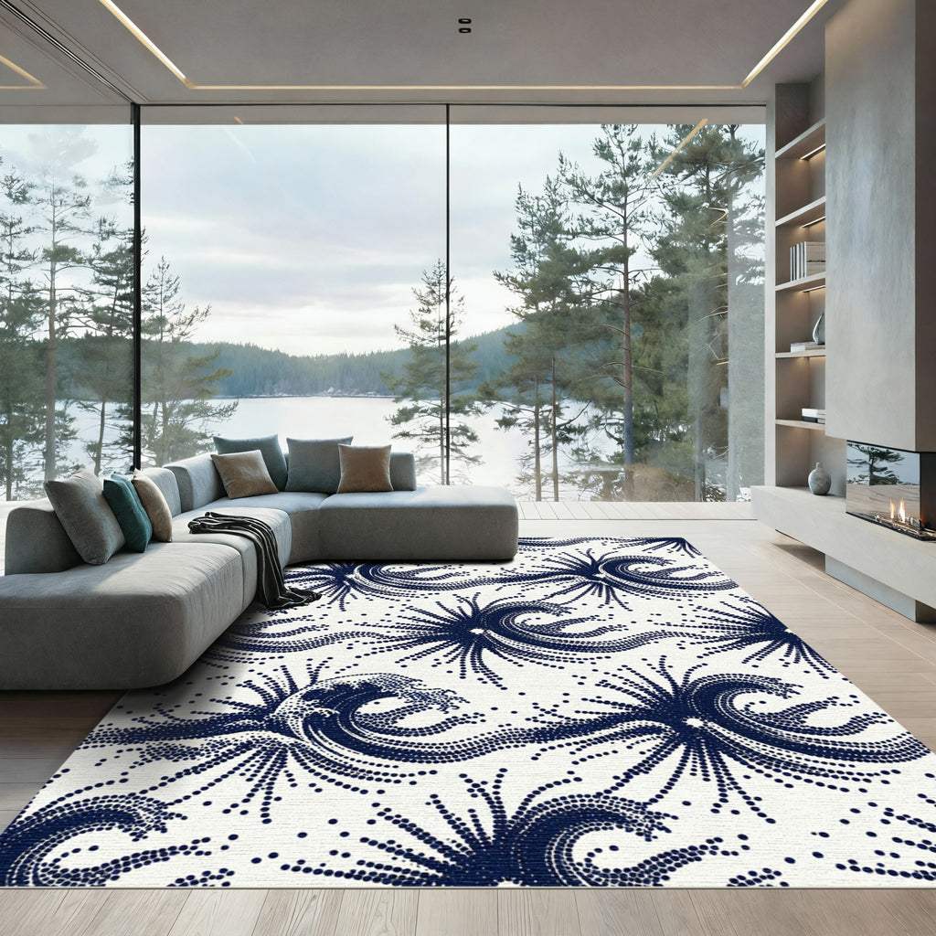 Japanese Blue Dot Wave Aesthetic Rug
