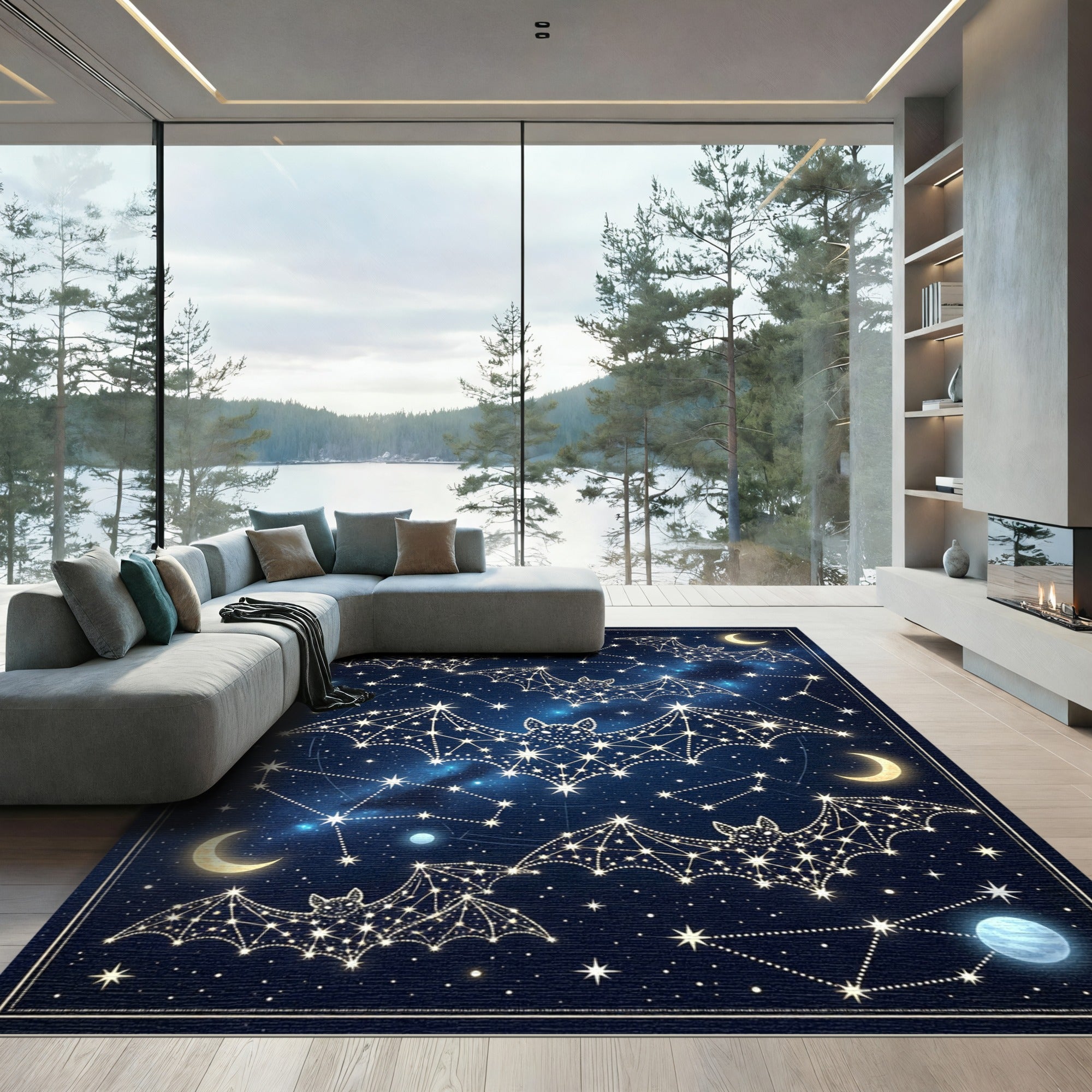 Celestial Starry Bat Constellation Art Rug