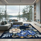 Elegant Blue and Cream Floral Scroll Rug