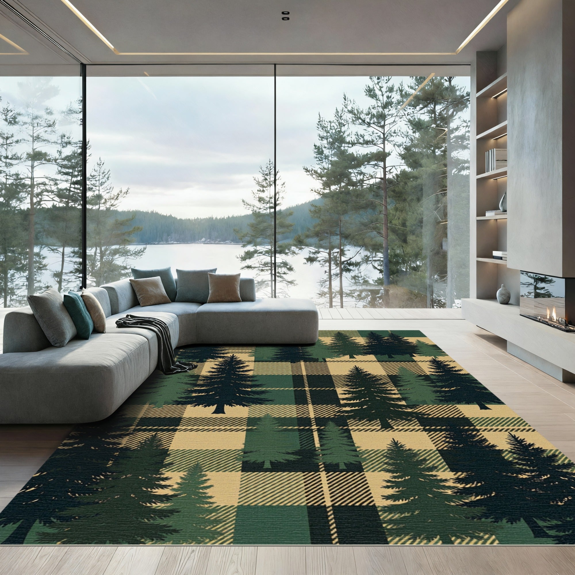 Forest Pine Plaid Tartan Check Rug