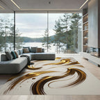 Elegant Golden Swirl Abstract Art Rug