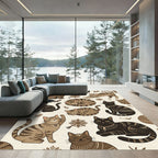 Whimsical Earthy Feline Boho Illustration Rug