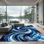 Deep Blue Swirling Watercolor Waves Rug