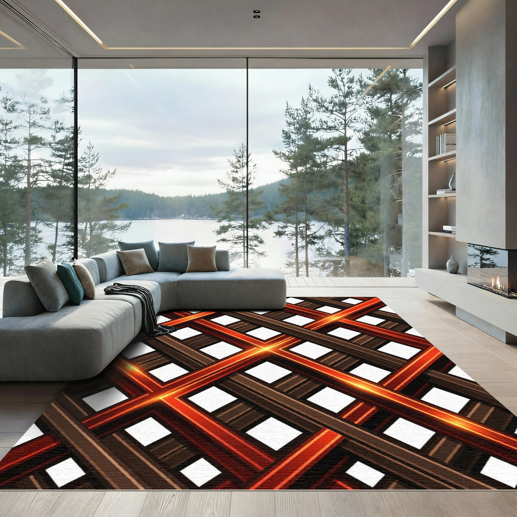 Crimson Brown Intersecting Geometric Rug