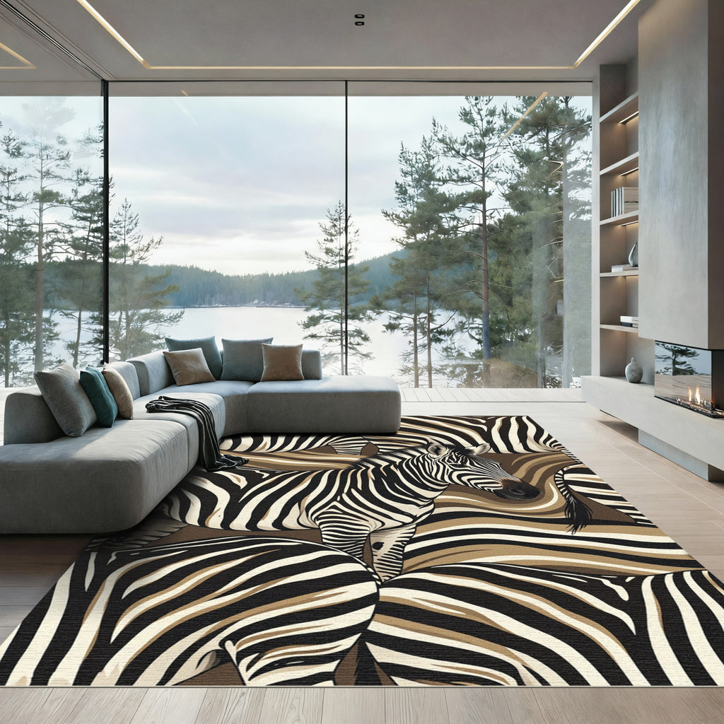 Abstract Zebra Stripe Earth Tone Art Rug